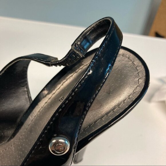 GUESS Sz 9 Patent Leather Sling Backs Front Platform Heels Shoes - Picture 3 of 7